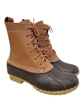 L.L. Bean Trekking Classic Bean Duck Boots Lace Up Tan Leather Youth 4 Women’s 7